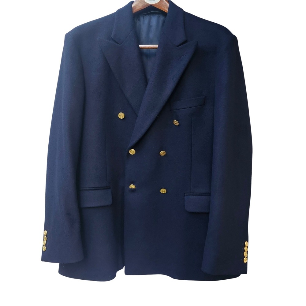 J. Peterman Double Breasted Blazer 44R Navy Blue Wool Cashmere Old Money Preppy